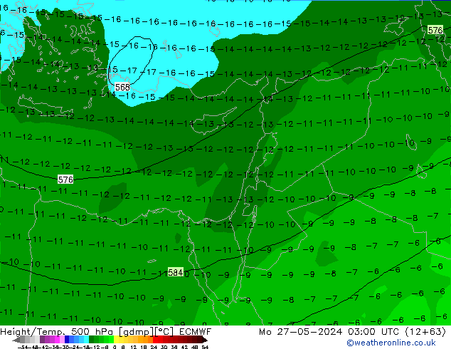 Height/Temp. 500 hPa ECMWF lun 27.05.2024 03 UTC