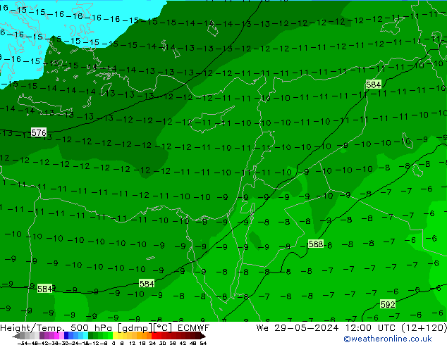 Z500/Rain (+SLP)/Z850 ECMWF mer 29.05.2024 12 UTC