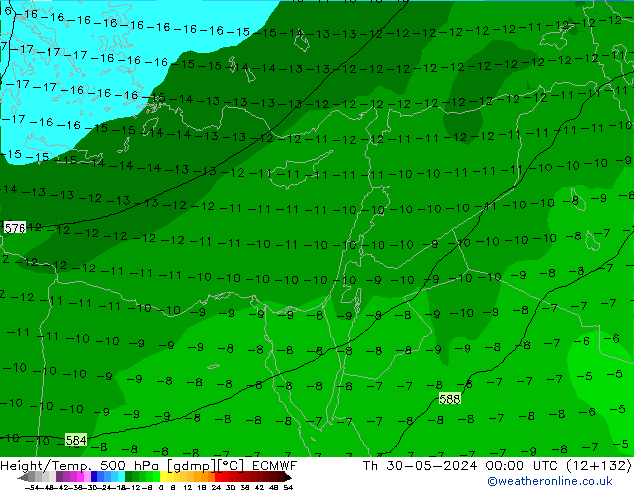 Z500/Rain (+SLP)/Z850 ECMWF czw. 30.05.2024 00 UTC