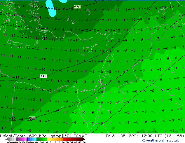 Z500/Rain (+SLP)/Z850 ECMWF пт 31.05.2024 12 UTC