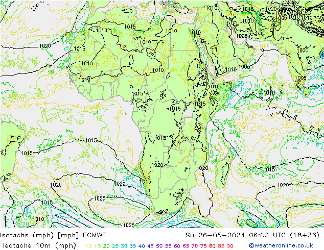 Eşrüzgar Hızları mph ECMWF Paz 26.05.2024 06 UTC