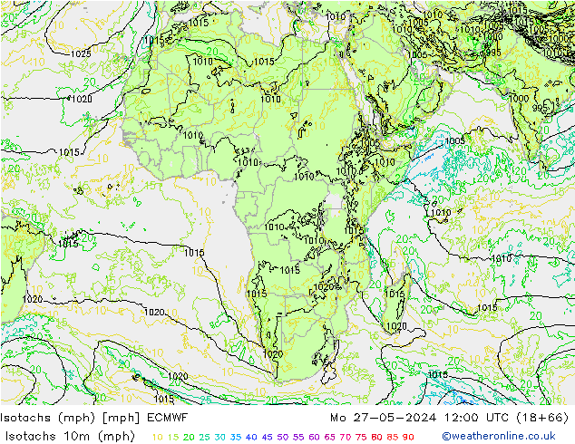 Isotachen (mph) ECMWF Mo 27.05.2024 12 UTC