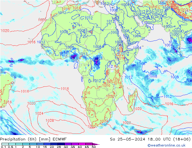 Précipitation (6h) ECMWF sam 25.05.2024 00 UTC