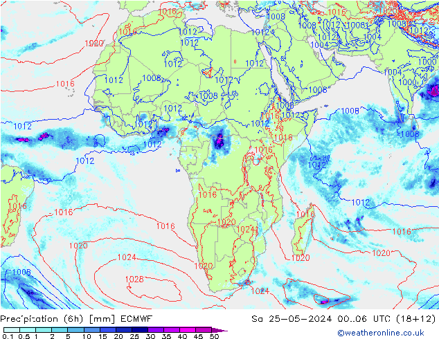 Precipitation (6h) ECMWF So 25.05.2024 06 UTC