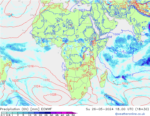 Précipitation (6h) ECMWF dim 26.05.2024 00 UTC