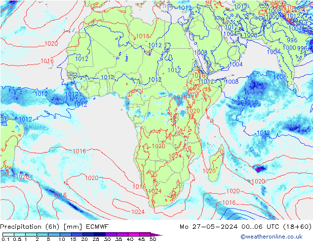 Precipitazione (6h) ECMWF lun 27.05.2024 06 UTC