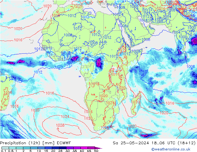 Precipitación (12h) ECMWF sáb 25.05.2024 06 UTC