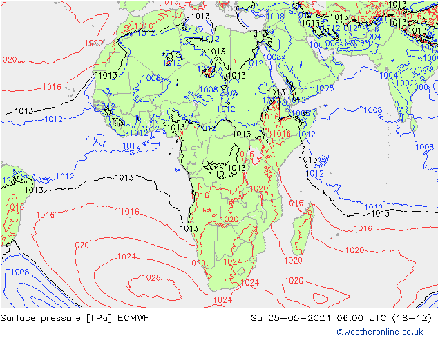 Surface pressure ECMWF Sa 25.05.2024 06 UTC