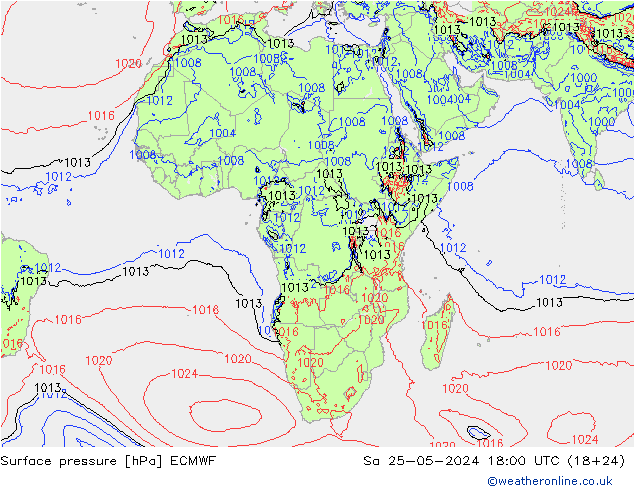 Presión superficial ECMWF sáb 25.05.2024 18 UTC