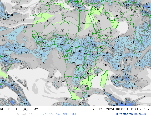 Humidité rel. 700 hPa ECMWF dim 26.05.2024 00 UTC