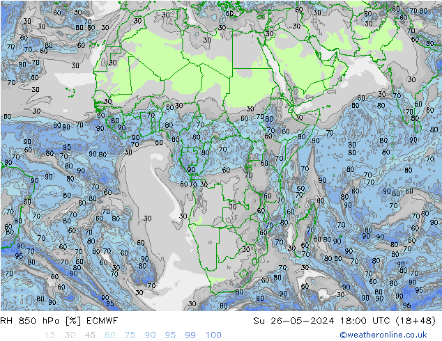 RH 850 hPa ECMWF Ne 26.05.2024 18 UTC