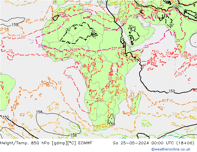 Height/Temp. 850 hPa ECMWF So 25.05.2024 00 UTC