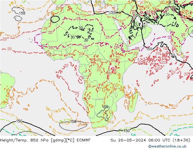 Z500/Yağmur (+YB)/Z850 ECMWF Paz 26.05.2024 06 UTC
