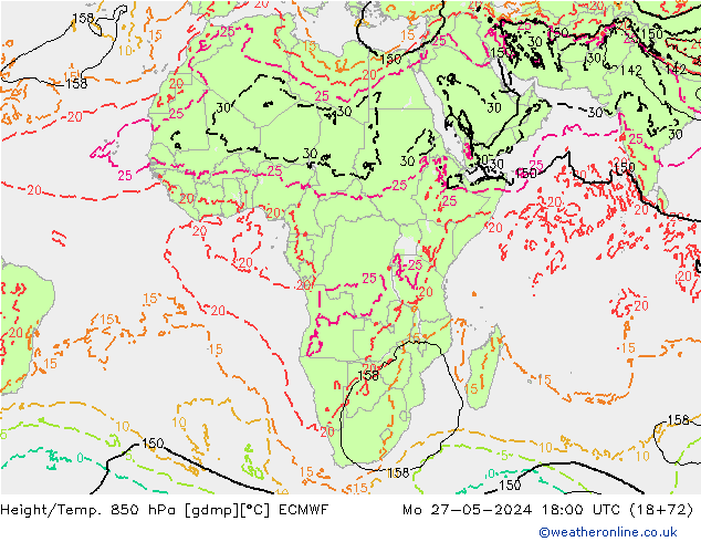 Z500/Rain (+SLP)/Z850 ECMWF Po 27.05.2024 18 UTC