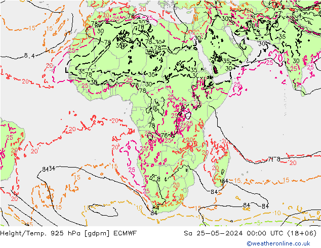 Height/Temp. 925 hPa ECMWF Sa 25.05.2024 00 UTC