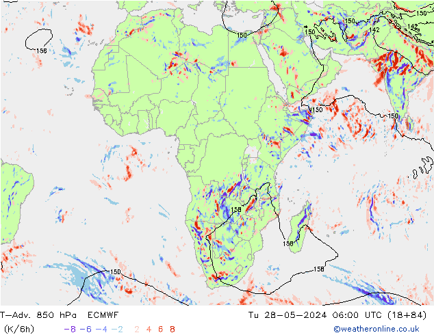 T-Adv. 850 hPa ECMWF di 28.05.2024 06 UTC