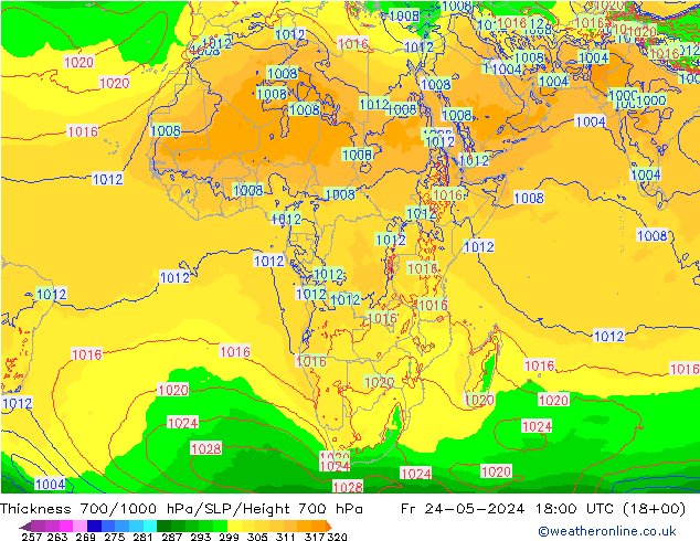 Thck 700-1000 hPa ECMWF Pá 24.05.2024 18 UTC