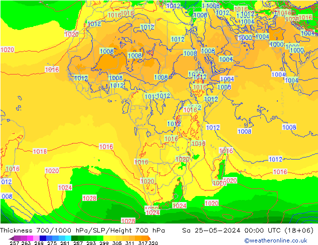 Thck 700-1000 hPa ECMWF Sa 25.05.2024 00 UTC