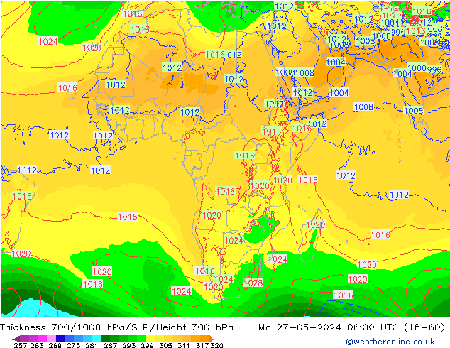 Schichtdicke 700-1000 hPa ECMWF Mo 27.05.2024 06 UTC