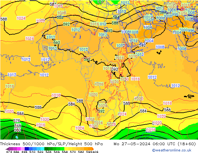 Thck 500-1000гПа ECMWF пн 27.05.2024 06 UTC