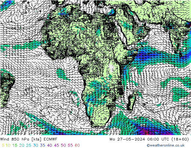Wind 850 hPa ECMWF Mo 27.05.2024 06 UTC