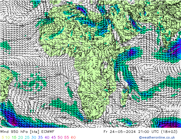 Wind 950 hPa ECMWF Fr 24.05.2024 21 UTC