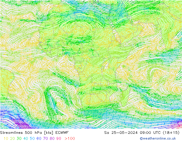 Streamlines 500 hPa ECMWF Sa 25.05.2024 09 UTC