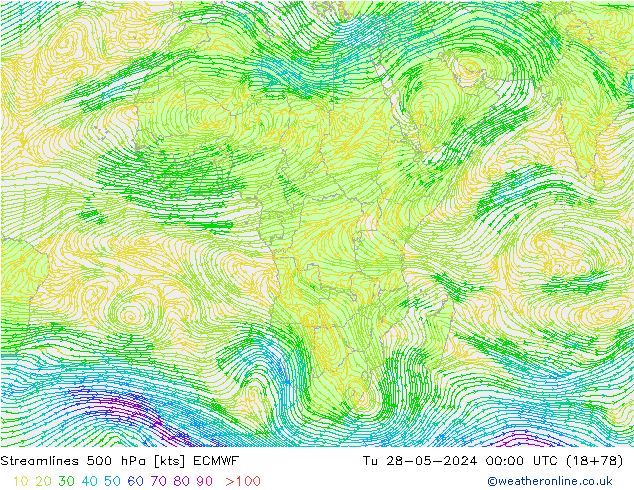 Streamlines 500 hPa ECMWF Tu 28.05.2024 00 UTC