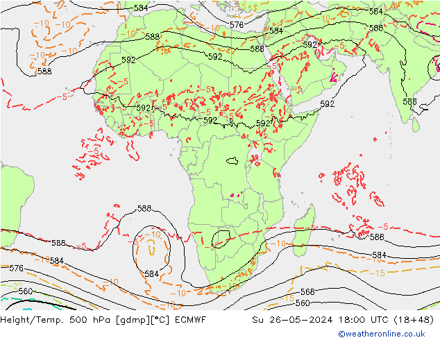 Z500/Rain (+SLP)/Z850 ECMWF dom 26.05.2024 18 UTC
