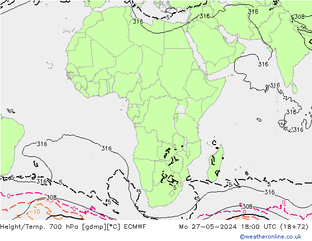 Height/Temp. 700 hPa ECMWF Mo 27.05.2024 18 UTC