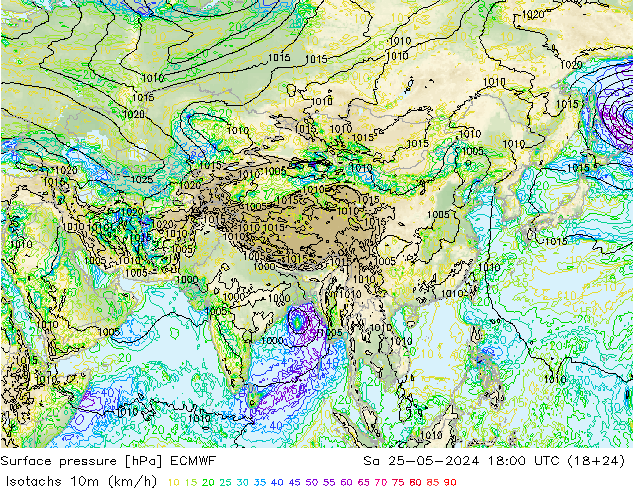 Isotachs (kph) ECMWF  25.05.2024 18 UTC