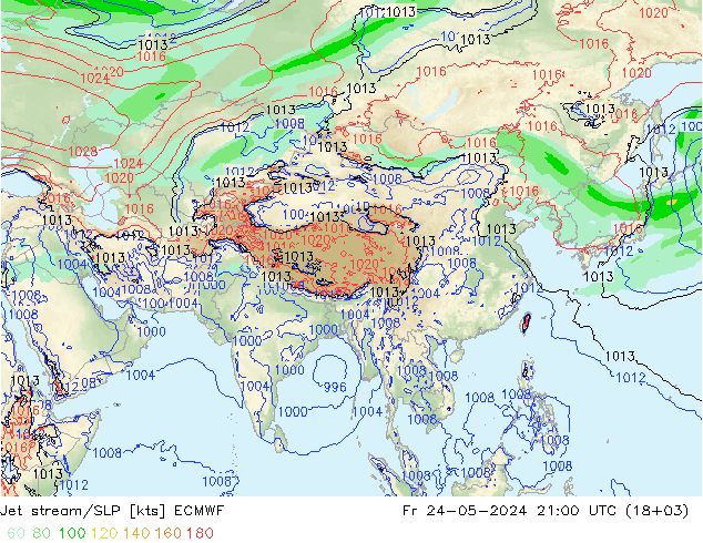 Jet stream/SLP ECMWF Fr 24.05.2024 21 UTC