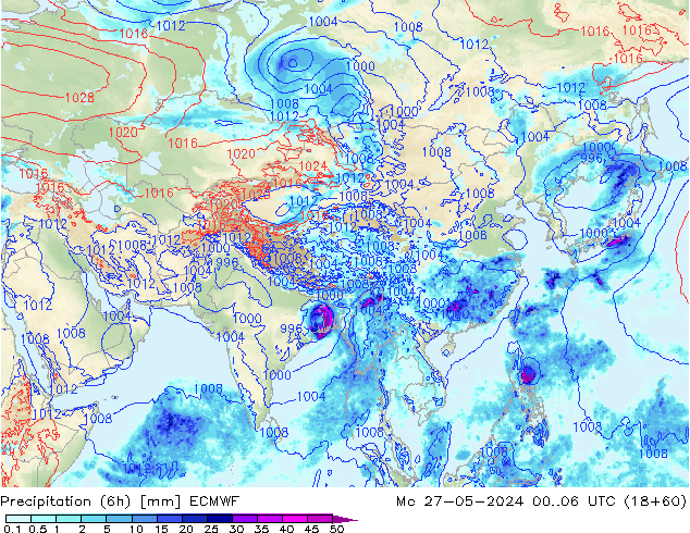 Z500/Yağmur (+YB)/Z850 ECMWF Pzt 27.05.2024 06 UTC