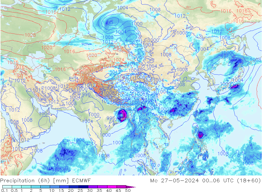 Z500/Yağmur (+YB)/Z850 ECMWF Pzt 27.05.2024 06 UTC