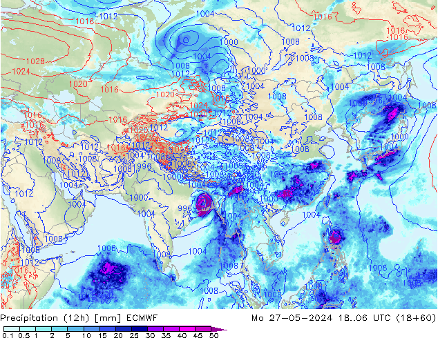 Précipitation (12h) ECMWF lun 27.05.2024 06 UTC