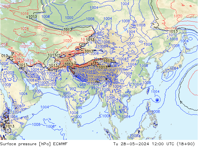 Surface pressure ECMWF Tu 28.05.2024 12 UTC