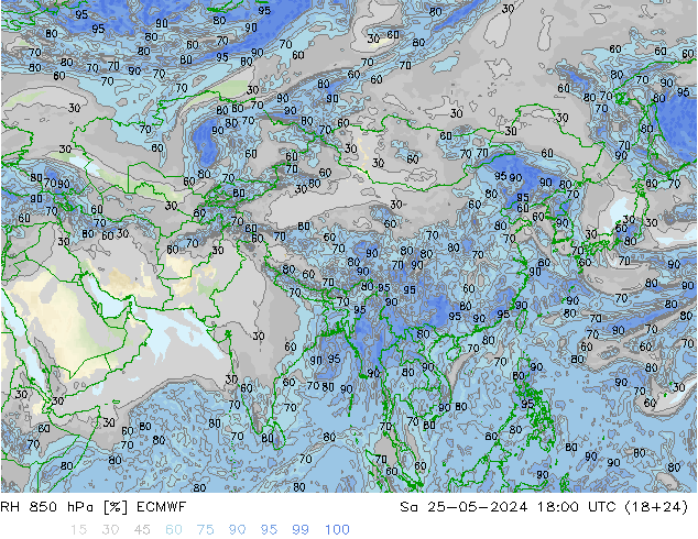 RH 850 hPa ECMWF Sa 25.05.2024 18 UTC