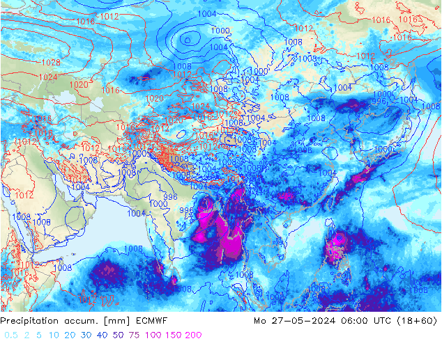 Precipitation accum. ECMWF Mo 27.05.2024 06 UTC