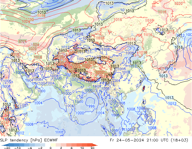 Drucktendenz ECMWF Fr 24.05.2024 21 UTC