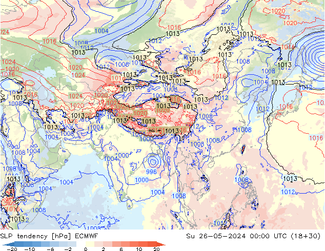 Tendance de pression  ECMWF dim 26.05.2024 00 UTC