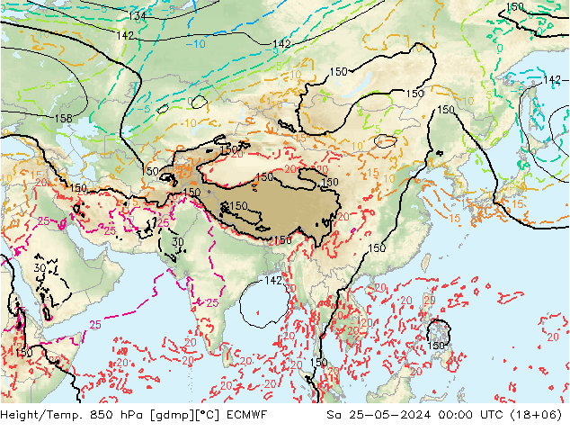 Height/Temp. 850 hPa ECMWF sab 25.05.2024 00 UTC