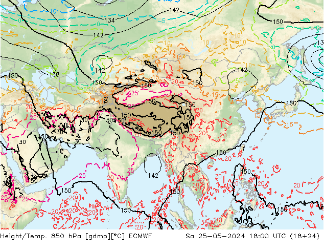 Height/Temp. 850 hPa ECMWF Sa 25.05.2024 18 UTC