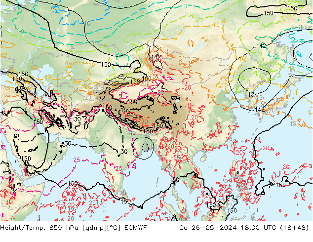 Z500/Rain (+SLP)/Z850 ECMWF nie. 26.05.2024 18 UTC