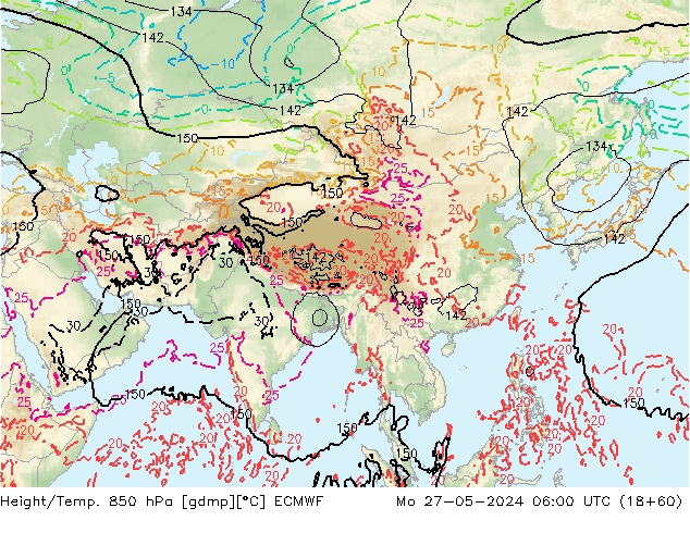 Z500/Yağmur (+YB)/Z850 ECMWF Pzt 27.05.2024 06 UTC