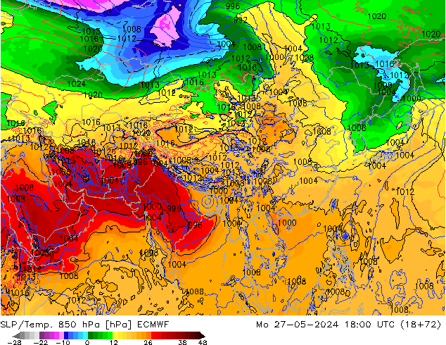 SLP/Temp. 850 hPa ECMWF  27.05.2024 18 UTC