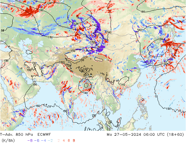 T-Adv. 850 hPa ECMWF lun 27.05.2024 06 UTC