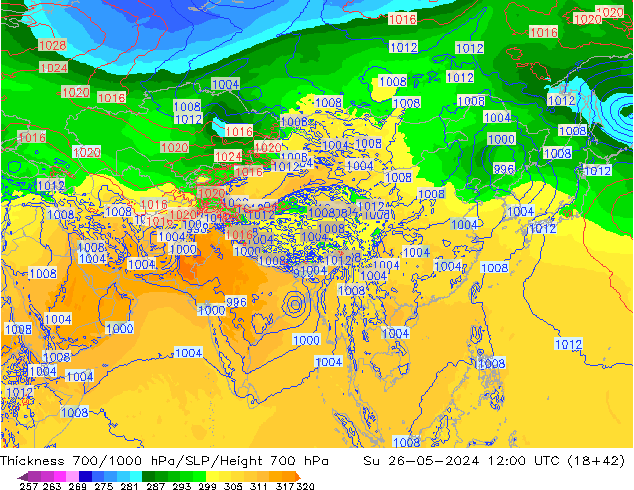 Dikte700-1000 hPa ECMWF zo 26.05.2024 12 UTC