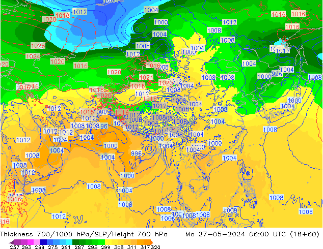 700-1000 hPa Kalınlığı ECMWF Pzt 27.05.2024 06 UTC