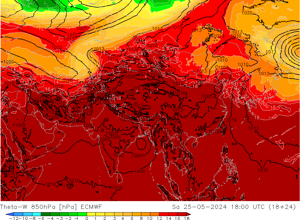 Theta-W 850hPa ECMWF sab 25.05.2024 18 UTC