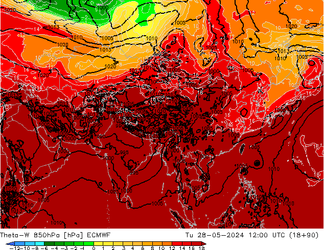 Theta-W 850hPa ECMWF mar 28.05.2024 12 UTC